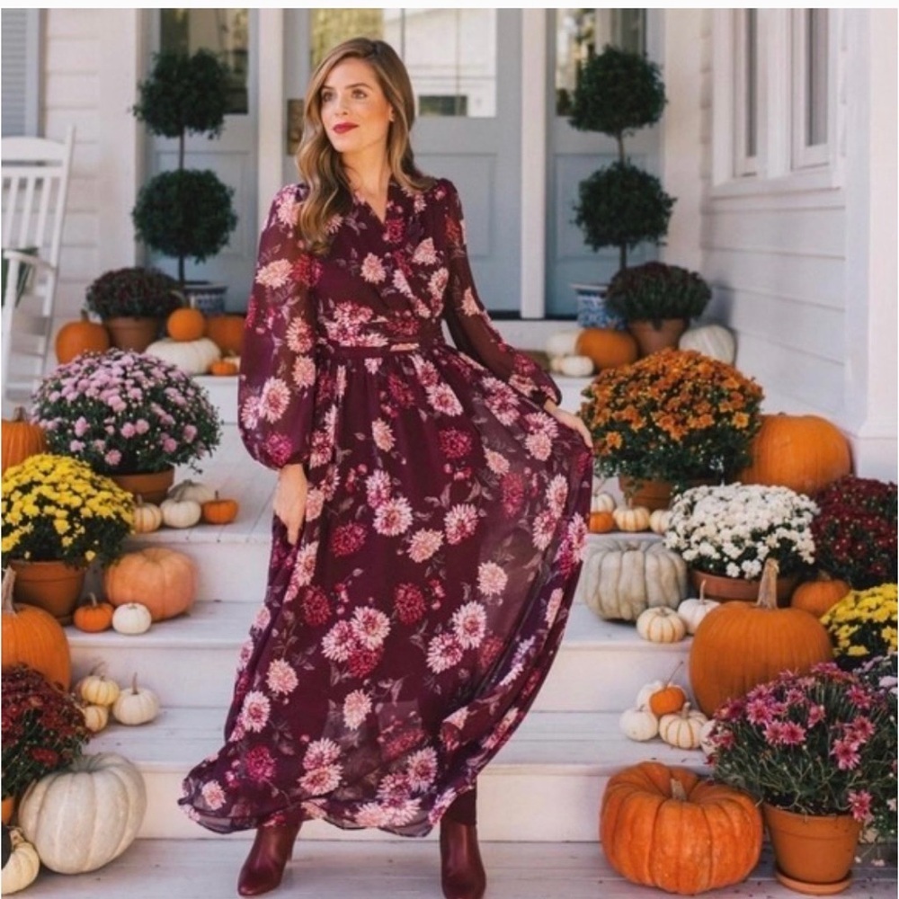 Gal Meets Glam Georgia Burgundy Floral Maxi Dress
